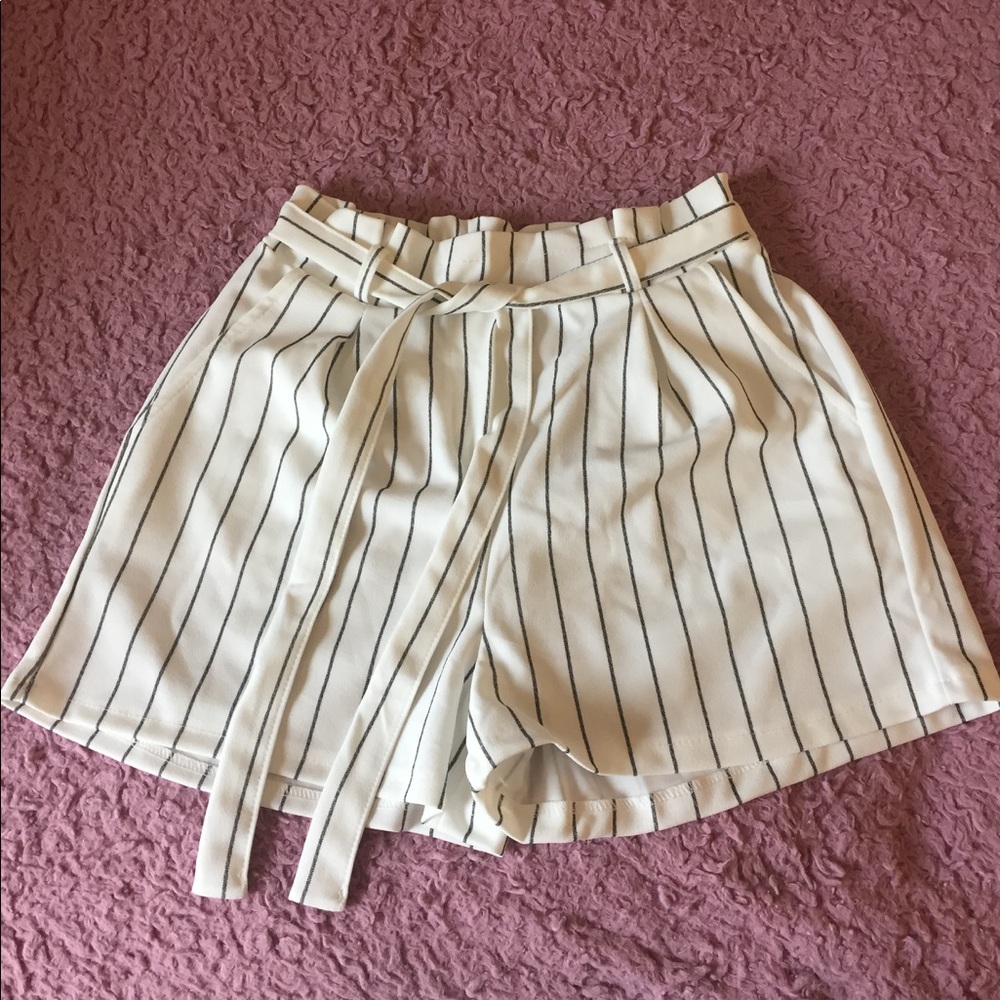Striped 'Paper Bag' Style Tie Front Shorts